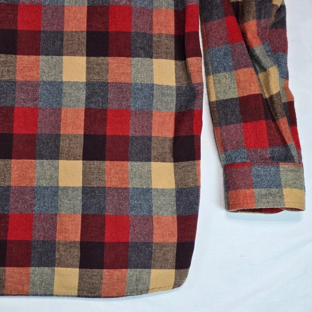 LL‎ Bean Mens Traditional Fit Flannel Shirt Plaid Red Orange Large L-REG 277981